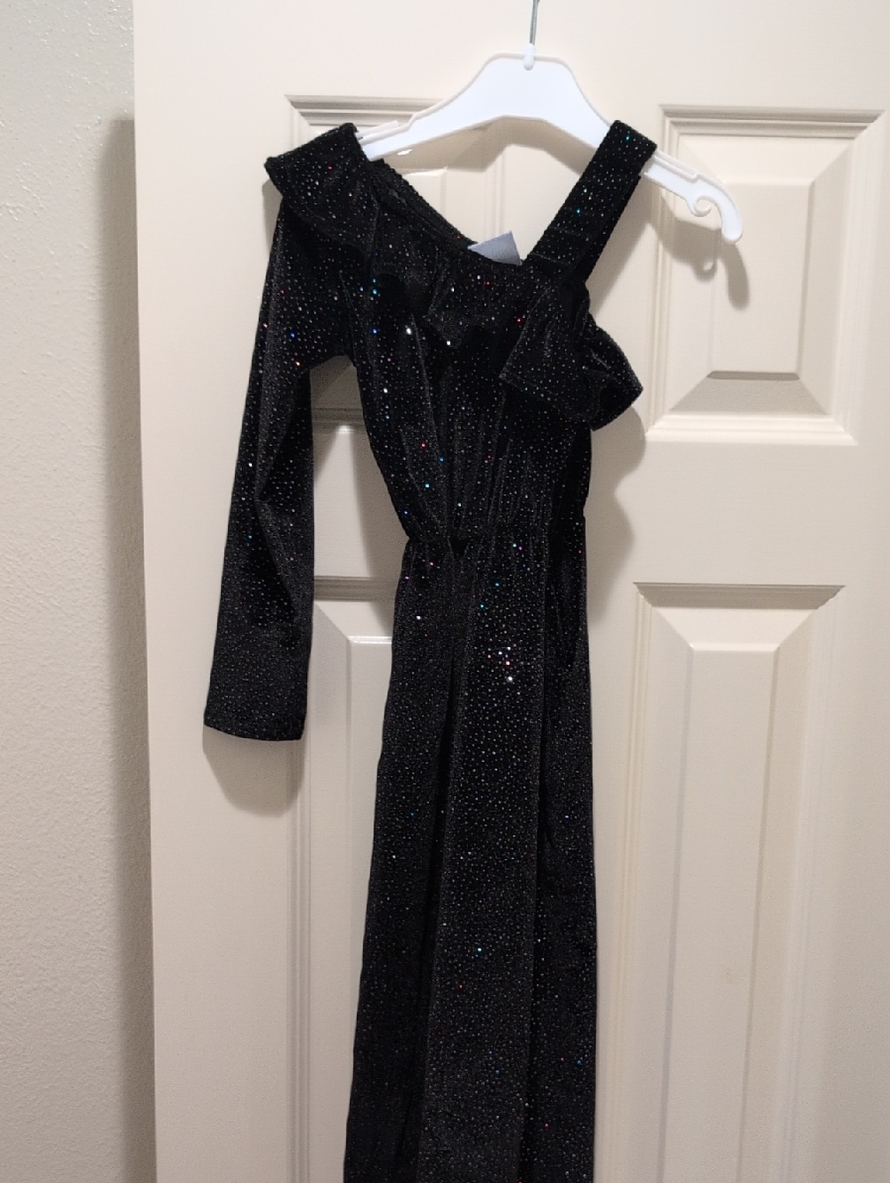 Zara Black Sparkle One-Shoulder Ruffle Romper Size 7